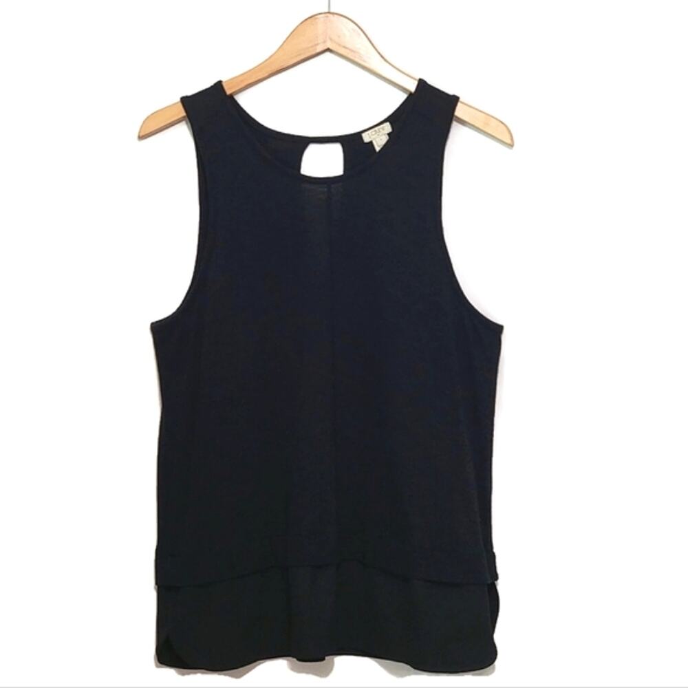 J Crew Scoop Neck Sleeveless Black Tiered Tunic Top Size Classic L